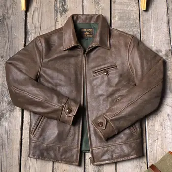 Transport gratuit.Bărbați Vintage Maro 1940 jacheta din piele.Italian de Lux piele de vacă haina.calitatea slim fit din piele naturala pânză