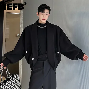 IEFB Stil coreean Haină de Lână Tendință de Îmbrăcăminte pentru Bărbați Nișă de Design de Moda Nereguli Casual Lână Jachete 2023 Toamna anului Nou 9C3125