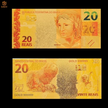 Produs Nou, Brazilia Aur A Bancnotelor De 20 Reyals Colorate Foita De Aur De Factură Notă De Moda De Metal Artizanat Fals Bani De Hârtie De Colectare