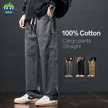 OUSSYU Brand de Îmbrăcăminte pentru Bărbați Pantaloni 100%Bumbac Culoare Solidă Uzura de Muncă Direct Gros Casual Pant coreean Jogger Pantaloni sex Masculin