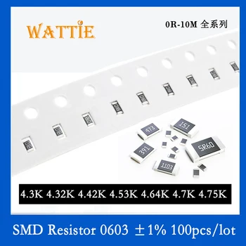 SMD Rezistor 0603 1% 4.3 K 4.32 K 4.42 K 4.53 K 4.64 K 4.7 K 4.75 K 100BUC/lot chip rezistențe 1/10W 1.6 mm*0.8 mm
