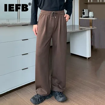 IEFB Cordon de sex Masculin Pantalonii Casual Plisata de Culoare Solidă Buzunare Bărbați Largi Picior Pantaloni coreean Elegant Primăvară Nouă 9C4356