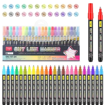 Schiță carioci, Super Curbate Contur Markeri-24 Culori Super Curbate Stralucire Markeri Set Dublu Linie de Creion pentru Desen