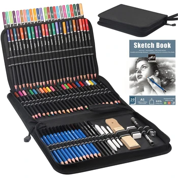 96 Buc Premium Desen Creion ,inclusiv 72 de Creioane Colorate și 24 Schiță Kit,Art Creion Kit cu Fermoar în Caz de Călătorie Cadou
