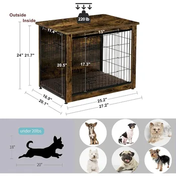 Cușcă pentru câine Mobilier cu Perna, pardoseală de Lemn Ladă Câine de Masă, Dublu-Usi Câine Mobilier, Canisa de Câine de Interior pentru Small/Medium