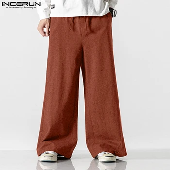 INCERUN Bărbați Pantaloni Casual Culoare Solidă Cordon Joggeri Streetwear Pantaloni Drepte Bărbați 2023 Liber de Epocă Pantaloni Lungi S-5XL