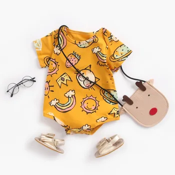 Vara Nou-Născut Copilul Îmbrăcăminte Salopetă De Imprimare De Desene Animate Triunghi Plin Mama Si Copii 0-3 Ani