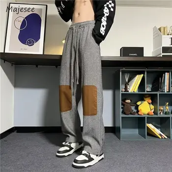 Mozaic Pantaloni Barbati Toamna Drept Culoare De Contrast Populare Adolescenti Lounge Purta Toată Lungimea Stil Coreean Personalitate Retro Hipster