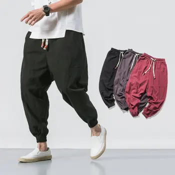 Harajuku Liber Casual Pantaloni pentru Bărbați Stil Chinezesc Lenjerie de pat din Bumbac Joggeri Primavara-Vara Pantaloni Largi Pentru Barbati