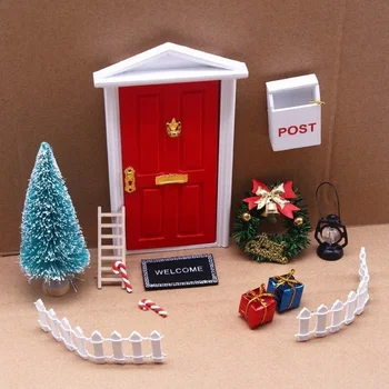 Mini casa Elf Ușă Decor de Crăciun Set in Miniatura scena