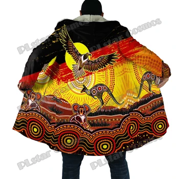 Aboriginal Indigene Pavilion Soare Vultur Cangur, Koala 3D Imprimate Barbati cu Gluga Pelerina Unisex de Iarna Fleece Cald Mantie haina PZY06