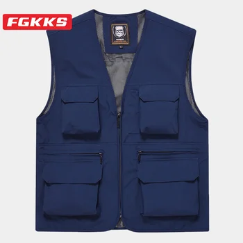 FGKKS 2023 Casual în aer liber Vesta Pentru Barbati Culoare Solidă Respirabil Haina Cu Buzunare Mari de Înaltă Calitate Streetwear Vesta Pentru Barbati