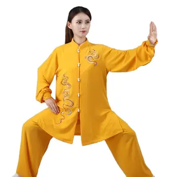 Kung Fu, Tai Chi Seturi pentru Femei Barbati Performanță Etapă Poarte Lenjerie de Mătase Respirabil de Sus Brodate Pantaloni de Costum