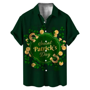 St Patrick-Ziua tricouri Barbati tricou Trifoi Irlandez-Naționale-Ziua Bluze Verzi Hombre Scurt-Maneca Topuri rever-gât vacanta camisas