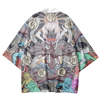 Stil Japonez Anime Demon Print Kimono Tradițional De Bărbați Yukata Cardigan Tricouri Cosplay Haori Supradimensionate Streetwear Topuri