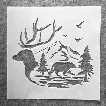 30*30cm Urs, Cerb, Pădure, Pasăre DIY Stratificare Sabloane Pictura pe Perete Album de Colorat Relief Album Decorative Șablon