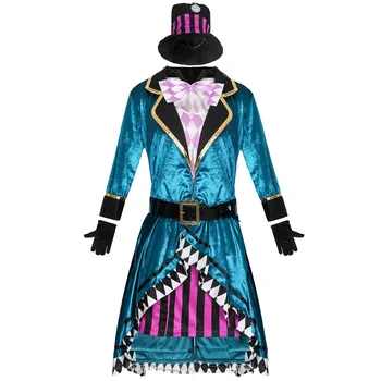 Adulți Alice în țara Minunilor Clovn Mad Hatter Costum Femei Magician Cosplay Costum Set Halloween Petrecere Rochie Fancy