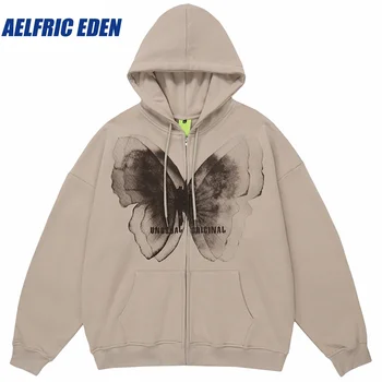 Aelfric M-Eden Fantomă Fluture Graphic Hoodie Jacheta Haina Hip Hop Streetwear Cu Gluga 2023 Harajuku Bumbac Cu Fermoar Sacou Hanorac