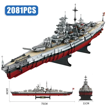 Militare WW2 2081Pcs Battleship Bismarck Crucisator Model Blocuri de Construcție de Nave de Război Mari, Barca Arme Cărămizi MOC Jucării Pentru Copii Cadouri