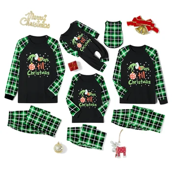 De crăciun, Familia Pijama Set de Potrivire pentru copii Copii Parinti cu Maneci Lungi Scrisori de Imprimare T-shirt, cu Pantaloni Carouri Sleepwear Body