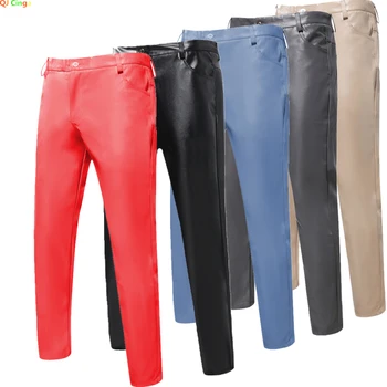 Primăvara Nou Pantaloni de Piele Roșie de Moda pentru Bărbați PU Pantaloni de Mari Dimensiuni Negru Gri Maro Piele Artificiala Costum de Pantaloni S-5XL 6XL