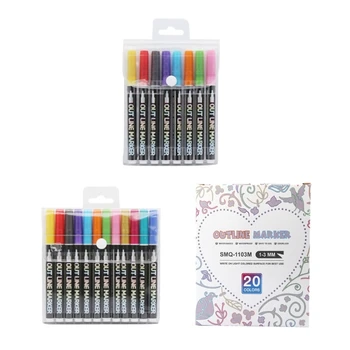 Linie dublă Outline Pen 8/12/20 Culoare, Metalic Markere cu Sclipici Outline Pen pentru Scrapbooking, Pictura, BRICOLAJ Meșteșugurilor de Artă