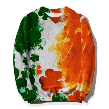 De Sex Masculin Sweetshirts St Patricks Zi Irlandeză Shamrock Imprimare Color Contrast Hoodie Lungă Maneca Crewneck Topuri Casual Festival Sweetshirt