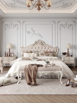 Lumina franceză de lux uri de stil din lemn masiv sculptate nunta palat pat pat Dublu 1.8 m, 2m rafinat sculptate manual din lemn masiv pat
