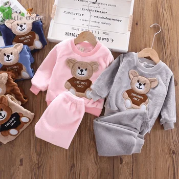Copil nou-născut Fată Băiat Fleece Set de Pijama Hanorac+Pantaloni de Flanel Copil Haine Set Gros de Cald Pulover Homesuit Haine pentru Copii 9M-7Y