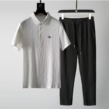 2 buc/Set Noi de Vara Barbati Solid cu Două Seturi de Piese Cutat Respirabil T-shirt Pantaloni Casual Fashion Shirt +Pantaloni Set Costum de Sport