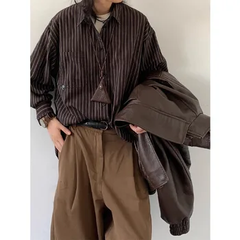 Toamna Vintage cu Dungi Cămașă Bărbați Academia de Artă pentru Tineret Maneca Lunga Leneș Tricou Vrac Bluza Business Casual Camasa cu Dungi pentru Barbati