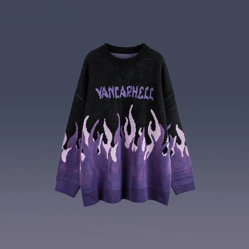 Oamenii Y2K Moda Hip Hop Pulover Harajuku Flacara Violet Tricotate Streetwear Toamna Iarna Vrac Pulover Casual-Pulover supradimensionat