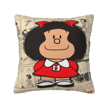Vintage Mafalda Manga Acoperă Pernă Poliester Quino Desene animate de benzi Desenate Arunca Perna pentru Masina Pătrat față de Pernă Decor Dormitor