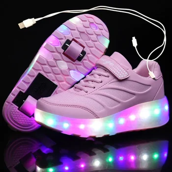 Încărcare USB Black Două Roți Adidași Luminoase Led Pantofi de Skate Role pentru copii Copii Condus Incaltaminte Baieti Incaltaminte Fete 28-43