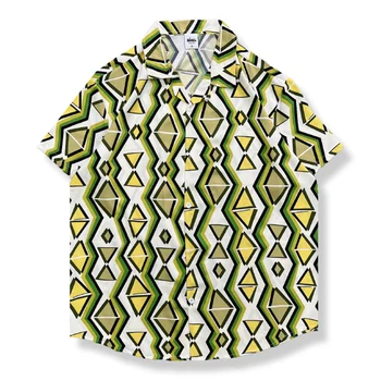 Geometrick Plin Tipărite Butonul de Jos de Epocă pentru Bărbați Tricou Cool Material Moale Tricouri pentru Om Holiday Beach Tricouri