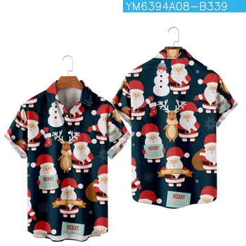 2024 Noi Bărbați Cămașă de Crăciun Exterior Purta Imprimate cu Mâneci Scurte Cardigan Rever Shirt Tee Topuri Casual Liber Masculin Haine de Vara
