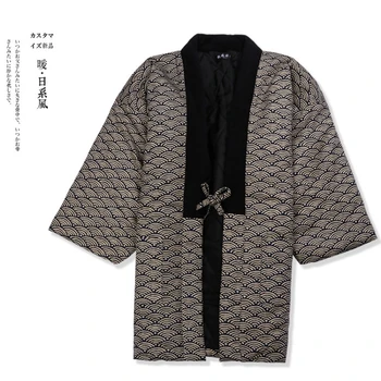 Bărbații japonezi Kimono pe Jumătate înfășurat Îngroșat Bumbac Îmbrăcăminte de Iarnă Caldă Acasă Purta Îmbrăcăminte exterioară Geaca