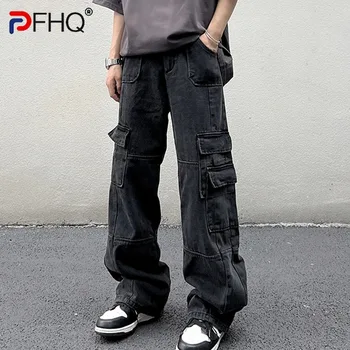 PFHQ Streetwear Blugi Barbati Lavabil Multi de Buzunar Moda Vrac Drept Versatil Denim Pantaloni Largi Picior de Toamnă Darkwear 21Z2763