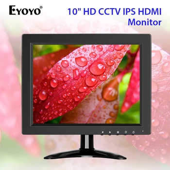 Eyoyo 10 inch IPS HD 1024x768 Securitate CCTV Monitor HDMI Mic TV & monitor pentru PC, Ecran LCD 4:3 cu BNC HDMI VGA AV