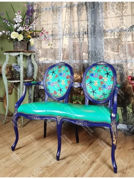 Mobilier camera de zi European de moda albastru-violet din lemn masiv lume submarin verde romantic pânză piele canapea doua scaune