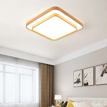 Moderne LED Lumini Plafon Real Lămpi din Lemn Pentru Dormitor Rotund din Lemn Masiv Abajur Acrilic Prindere Luciu Nordic Iluminat Interior