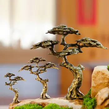 Deschiderea Cadou De Cupru Peisaj Bonsai Bun Venit Pin Statuie În Miniatură Sculptura Simulare De Bun Venit Pin Pin Mic Ornament