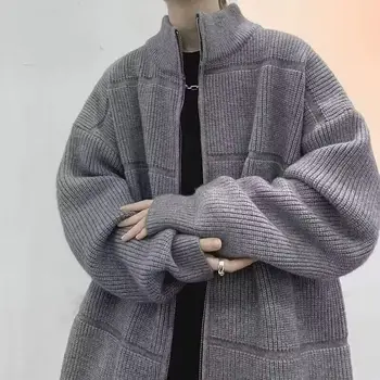 Stil coreean cu fermoar tricotate cardigan jacheta barbati toamna și iarna pulover vrac îngroșat cuplu pulover y2k topuri