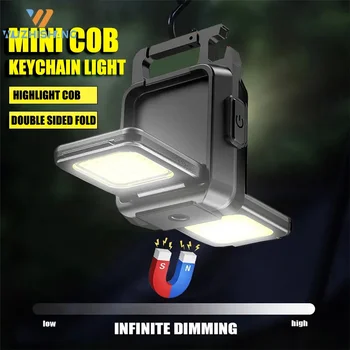 Mini LED, Breloc Lanterna Dublu COB Lumini Built-in Baterie de Tip C Reîncărcabilă 90 ° Ori în aer liber, Pescuit, Camping Lantern