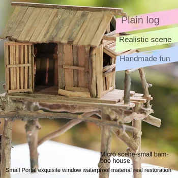 DIY Manual de Nisip de Constructii Model de Masă de Luare de Creatie din Lemn Cabina Rezervor de Pește Peisaj in Miniatura Scena Mică Bamboo House