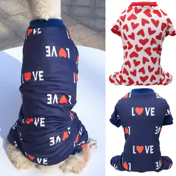 Câinele Salopeta Dragoste Inima de Imprimare Nu Pilling Unisex Gât Rotund Tinuta de Companie Pijamale Catelus cu Patru picioare Haine Pentru Interior Si Exterior