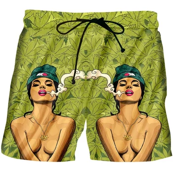 Cel mai bun de Vânzare Creative 3D Verde cu imprimeu Frunze Fata de Plaja pantaloni Scurți de Moda Casual, Moale, Elastic Confortabil Pantaloni scurti Costume de baie Unisex