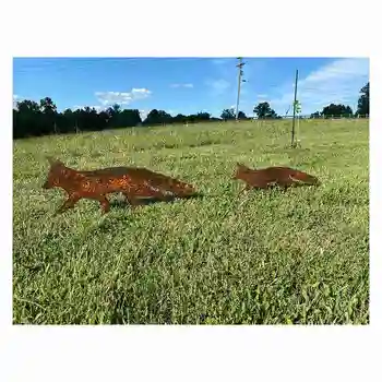 Mascate Rustic Metal Fox Decoratiuni De Gradina Cu Mize-Animalele Din Pădure Curte Cadou Pentru Ea, Cadou De Ziua De Nastere - Art Sculpturi B Durabil