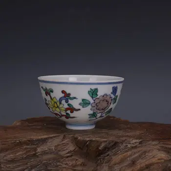 Chineză Ming Chenghua Albastru și Alb Doucai Portelan Bujor Ceașcă de ceai Ceașcă 3.15 inch