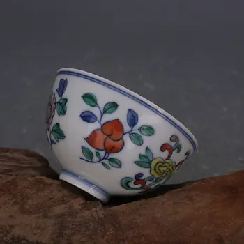 Chineză Ming Chenghua Albastru și Alb Doucai Portelan Bujor Ceașcă de ceai Ceașcă 3.15 inch